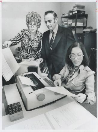 Sonia and Herb Swinkin, standing, are both secretaries, Elise Bleiman, right, is dicta-typist in Swinkins' Telephone Dictation Services