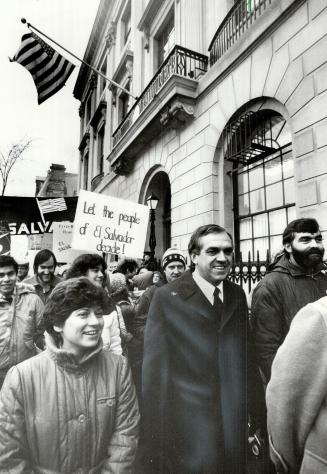 Ed joins protest, NDP Leader Ed Broadbent, centre, was among 400 protesters who marched in front of the U