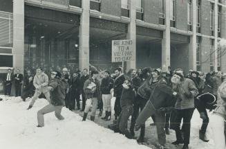 University of Toronto pelted anti-Viet Nam war demonstrators with snowballs and eggs today