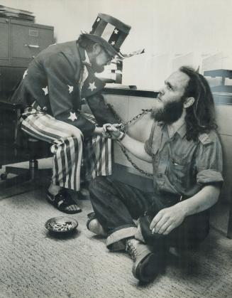 Michel Lambeth and Jim Brown, Chained to furniture in Art Gallery office