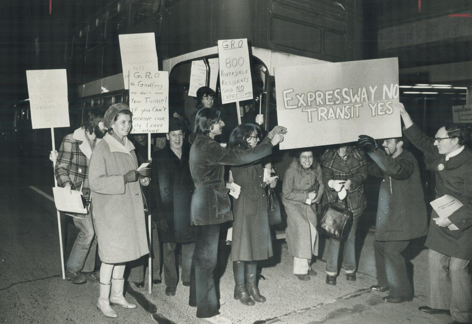 Opponents of the proposed Scarborough Expressway arrive at The Star Forum by bus