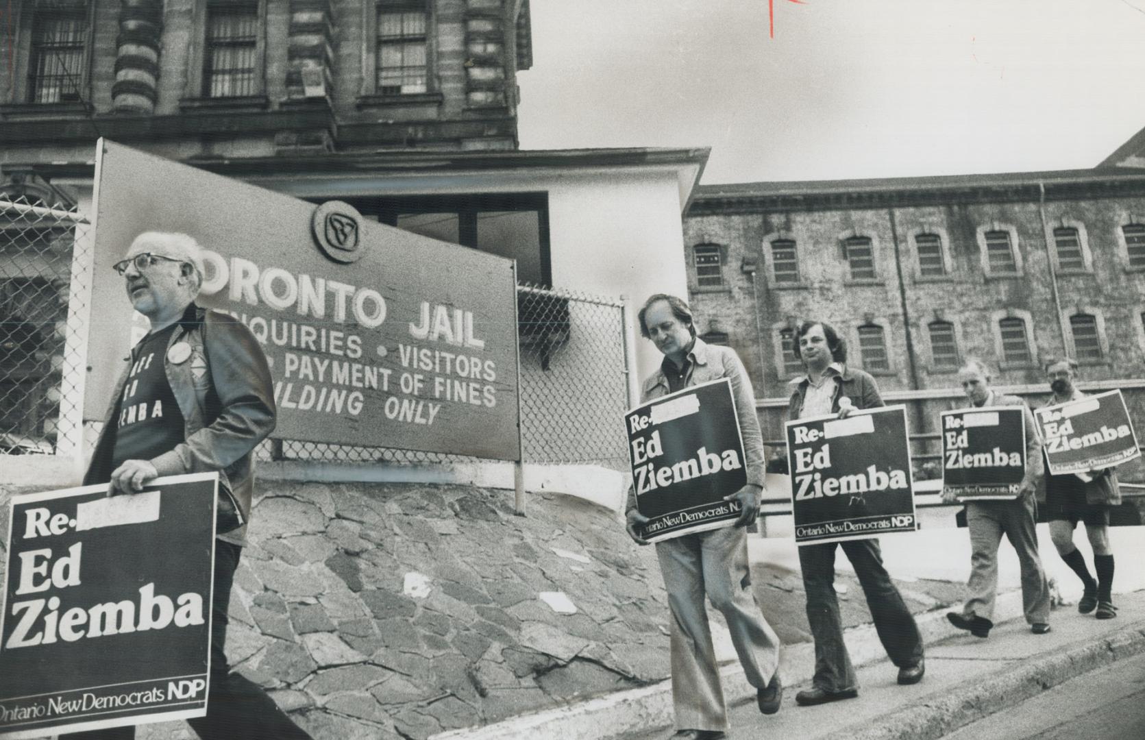 An early-morning protest against the jailing of MPP Ed Ziemba in Toronto (Don) Jail is led today by his brother, Joe (right), and Ivan Brown. He was s(...)