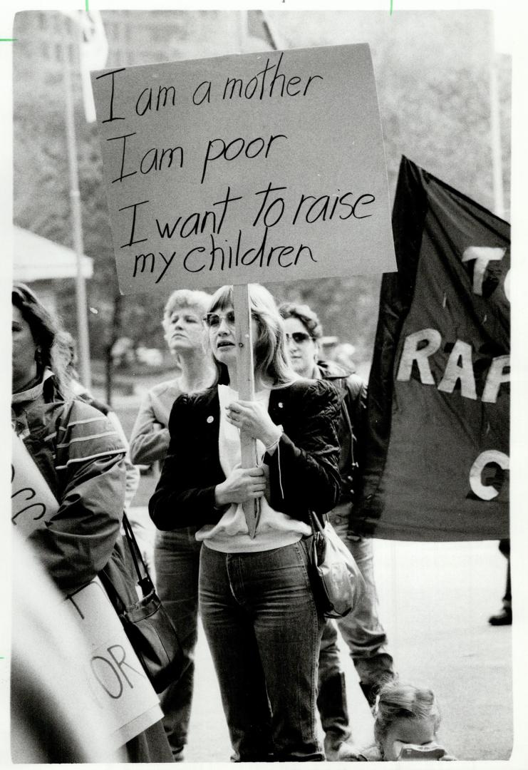 Want action: About 150 people demonstrated ouside Queen's Park Yesterday demanding higher welfare payments from Ontario, more public housing and free public transit