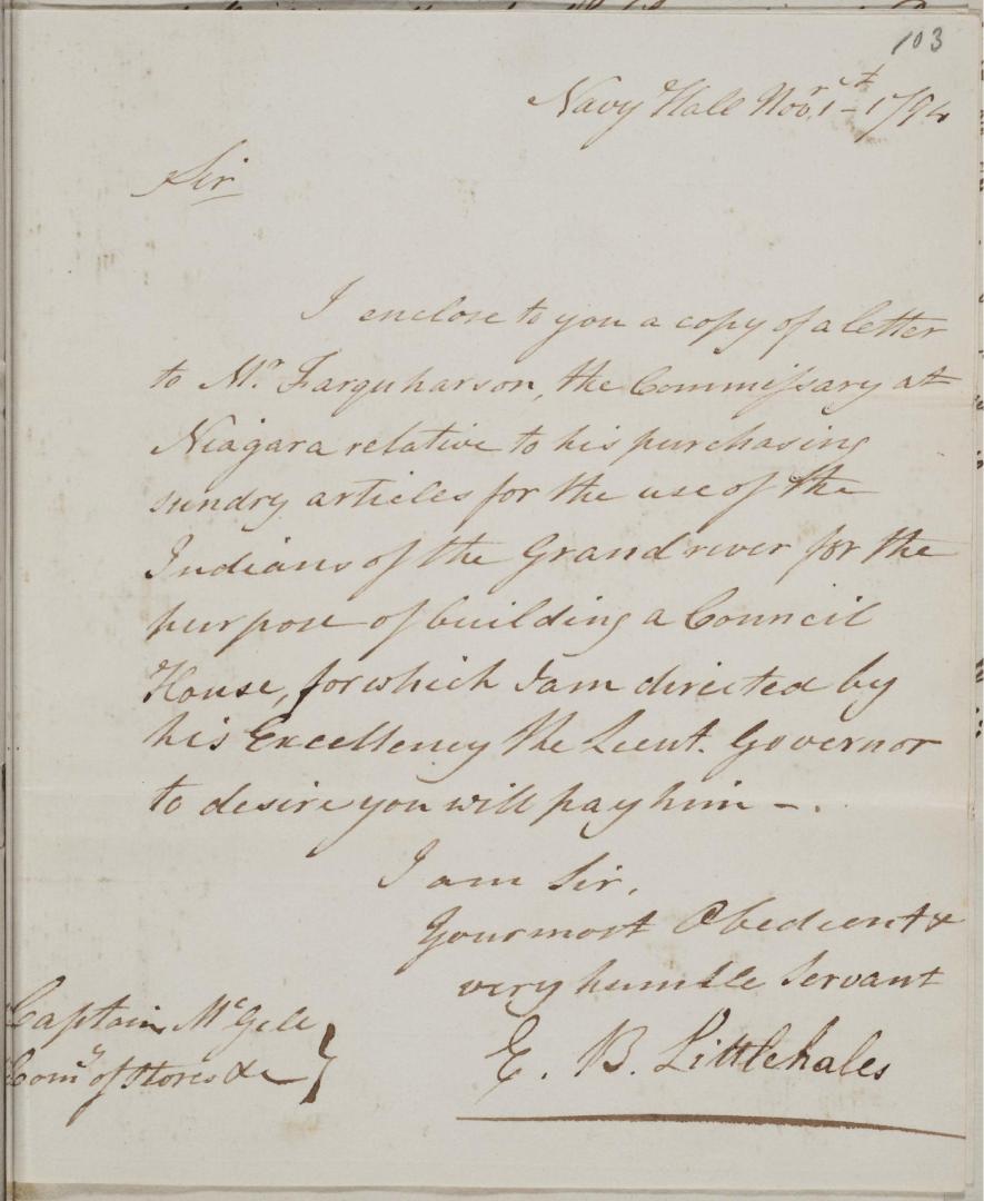 Letter from E. B. Littlehales to John McGill, 1 Nov. 1794
