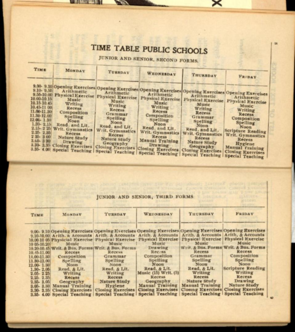 Time table of school week