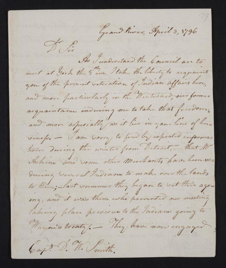 Letter from Joseph Brant to D. W. Smith, 3 Apr. 1796