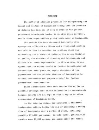 Recommendations for the welfare of indigent immigrants