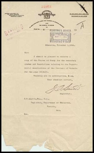 Request letter for 1919 examinations