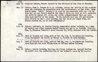 List of letters in Baldwin papers