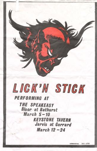 Poster shows an illustration of a demonic face above the name of the band.