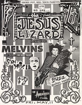 Poster displays a montage of a man identifed as &quot;Buzz&quot; playing an electric guitar, su ...