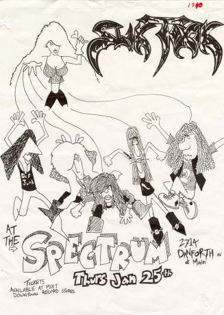 Cartoon line drawing of band members.
