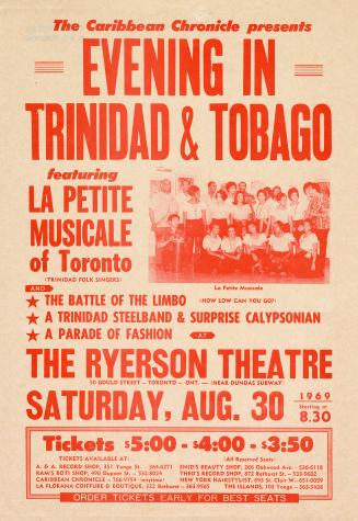 Poster includes a photograph of La Petite Musicale, and lists other events on the bill and wher ...