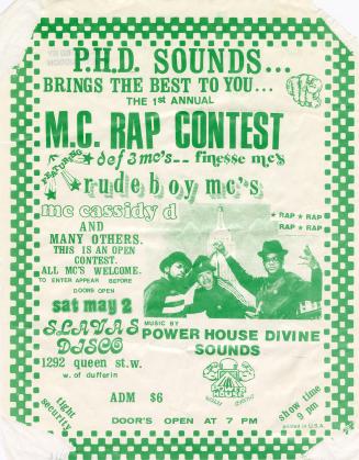 Poster includes a photograph of the rap group Run D.M.C.