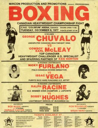 Poster features photographs of six of the boxers who fought in this event.