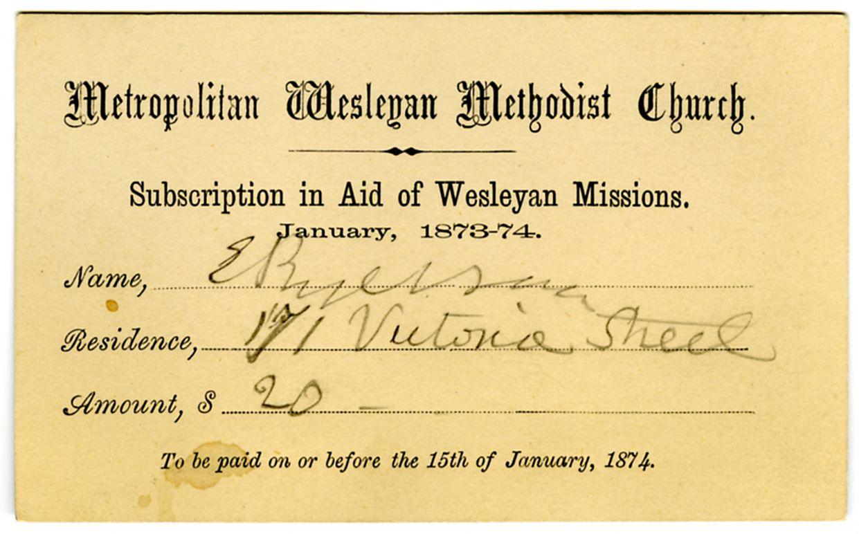 Subscription in aid of Wesleyan missions