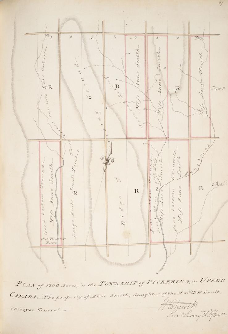 Plan of 1200 acres in the township of Pickering in Upper Canada, The property of Anne Smith daughter of the Honble