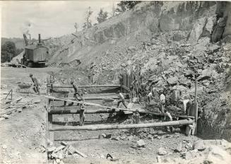 Bloor Street Viaduct under construction, laying foundation for Pier A, July 20, 1915