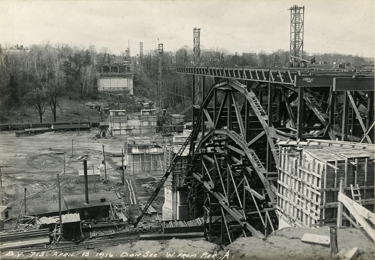 Bloor Street Viaduct under construction, west from Pier A, Apr