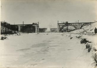 Bloor Street Viaduct under construction, panorama looking south, Jan