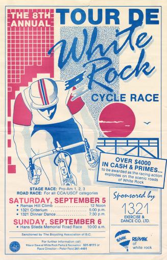 Poster features an illustration of a person riding a bicycle.