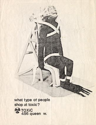 A poster featuring a monkey wearing a scuba suit and strapped to a chair.