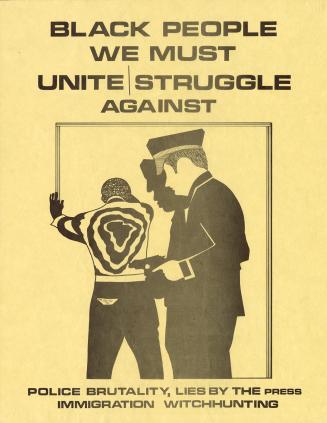 A poster featuring a police officer holding a gun to a person's back.