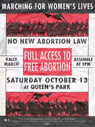 A poster featuring silhouettes of people marching with flags.