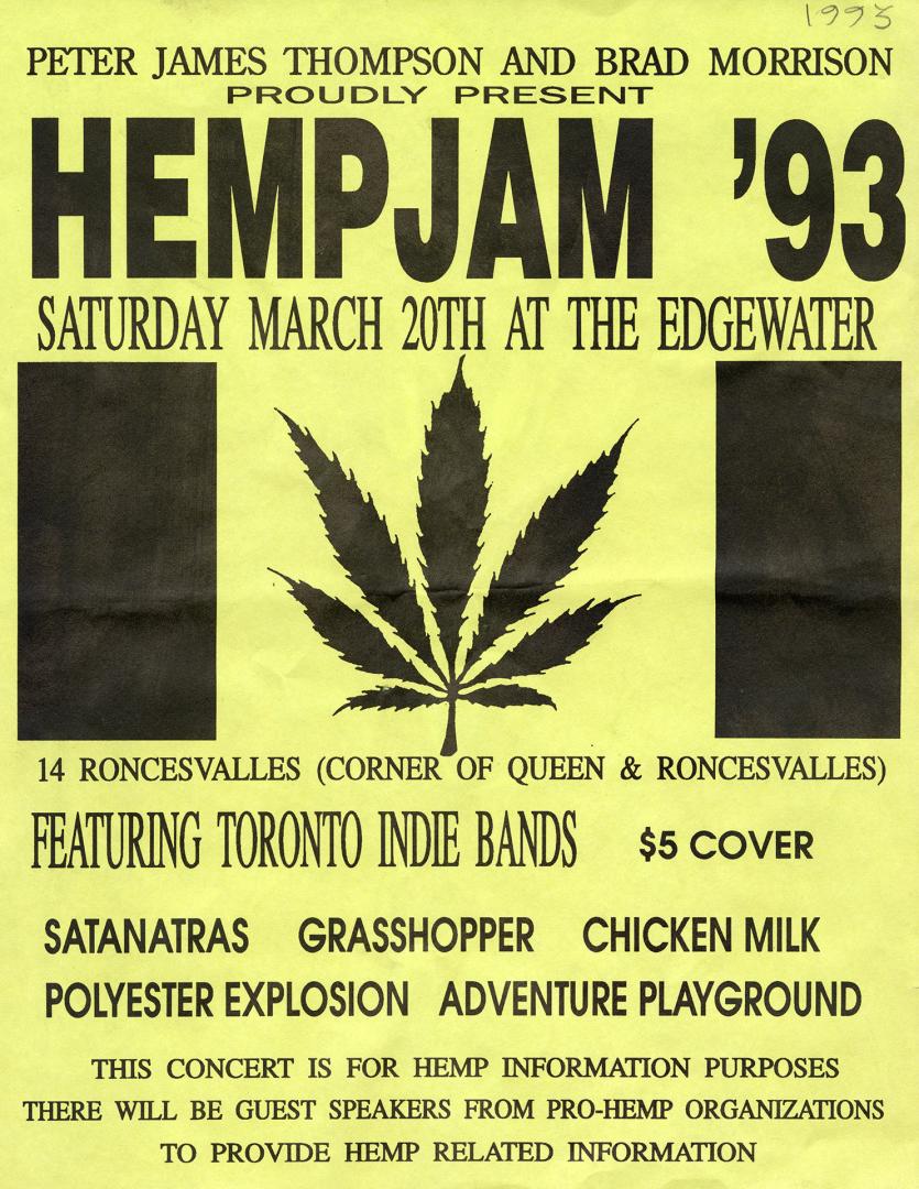 A poster featuring a silhouette of a marijuana leaf.