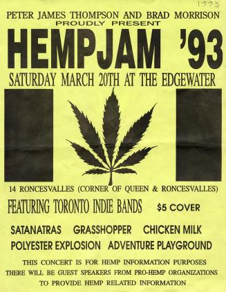 A poster featuring a silhouette of a marijuana leaf.