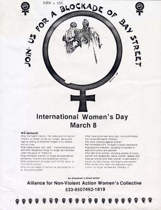 Poster features an illustration of two people within the female gender symbol.