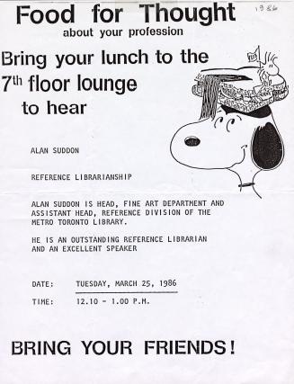 Poster features an illustration of the comic strip characters Snoopy and Woodstock.