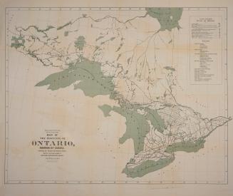 Colour illustrated map of the Province of Ontario depicting the counties and districts, as well ...