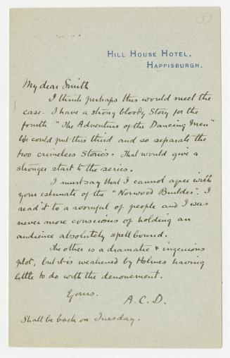 Hill House Hotel, Happisburgh.; "My dear Smith; I think perhaps this would meet the case"