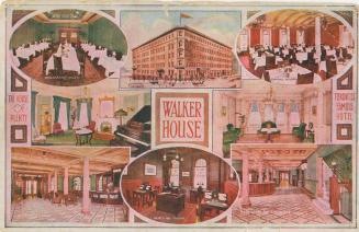 Colour postcard of Walker House Hotel, a collage of 8 photos depicting the hotel. Includes phot ...