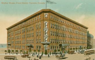 Colour illustrated depiction of Walker House Hotel, on Front Street in Toronto, Canada. Artwork ...