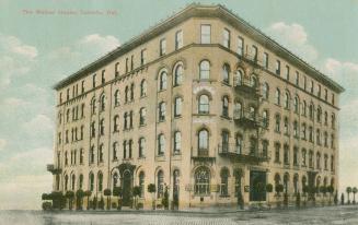 Colour illustrated postcard depicting the Walker House Hotel, Toronto. Exterior view.