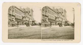 Pictures show a street scene of a city with streetcar tracks in the foreground.