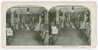 Pictures show furniture and fabrics in a large store.