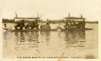 Black and white photo postcard, &quot;The Swan Boats, at Hanlan's Point, Toronto&quot; . Shows  ...