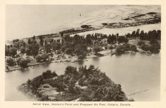 Black and white photo postcard depicting Hanlan's Point and the proposed Island Airport and sur ...