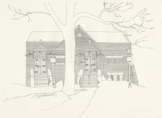 A drawing of a house during winter.