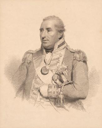 A drawing of a man in a military uniform with medals.