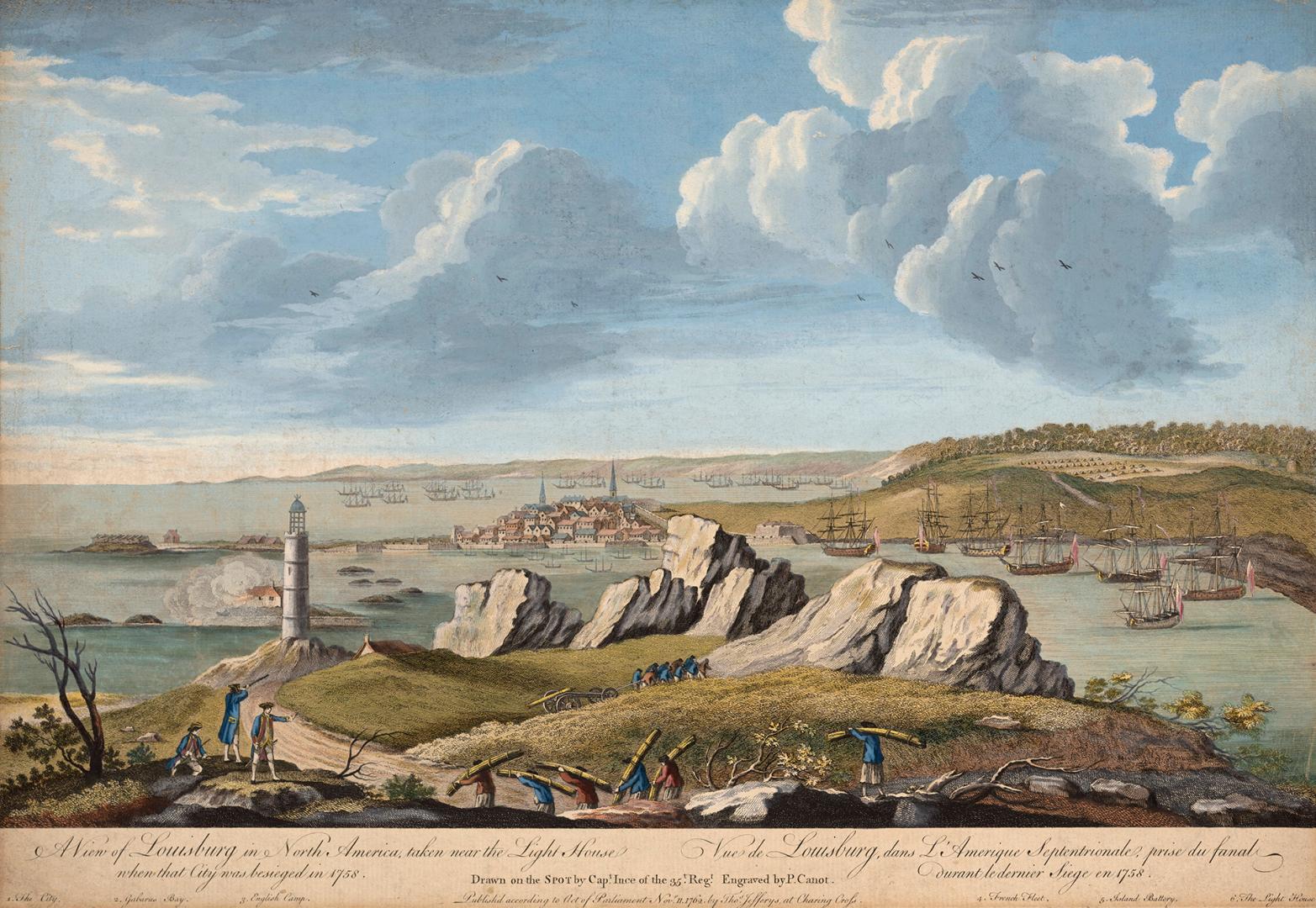 An illustration of a coastal town with a lighthouse in the foreground.
