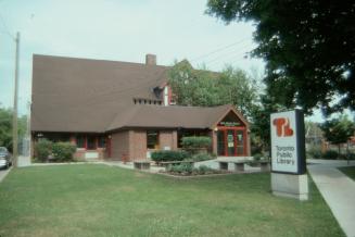 Main Street library and orange TPL sign