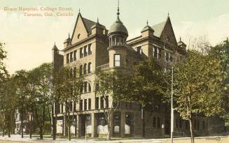 Colorized photograph of a large Victorian hospital building.