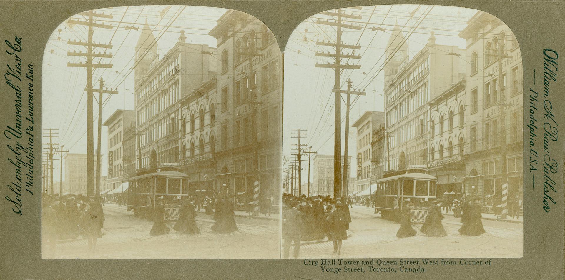 Pictures show a street car at a busy city intersection.