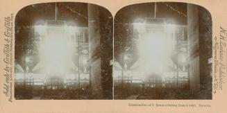 Pictures show bright lights in front of a large department store.