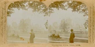 Pictures show a man looking at large gothic style school building in the distance.