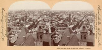 Pictures show a view of a city from a tower, high above.